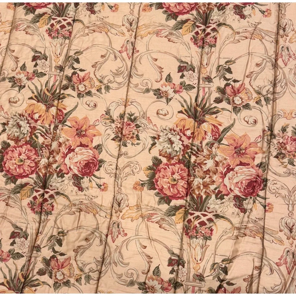 Ralph Lauren Floral Chintz Comforter King Beige Red Gold Scroll Traditional Luxe